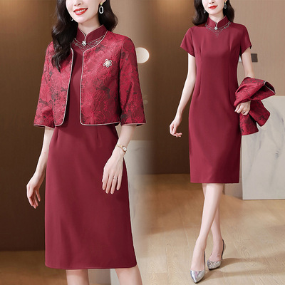 喜婆婆婚宴装礼服两件套2025秋季新款妈妈装洋气改良旗袍连衣裙