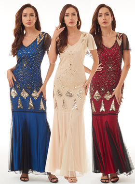 1920女式复古亮片礼服连衣裙宴会轻奢派对晚礼服鱼尾裙长款Z-GA81