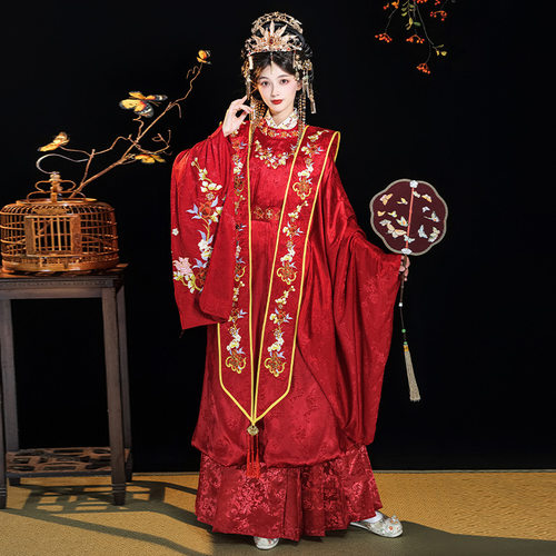 汉虞葵明制汉服女婚服大襟重工马面裙凤冠霞帔腰带嫁衣2025新款