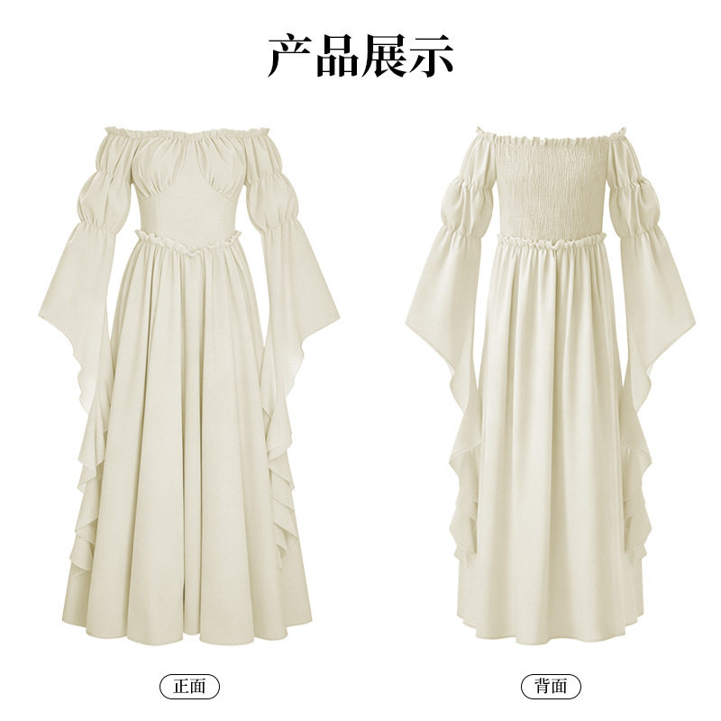 中世纪连衣裙一字肩泡泡袖礼服裙 舞台表演cos长裙圣诞cos服装