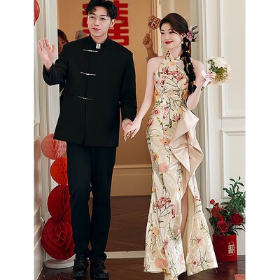 鱼尾敬酒服2025新款小个子订婚晚礼服女新娘结婚晨袍修身冬季