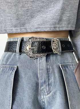 腰带鳄鱼纹y2k黑色辣妹