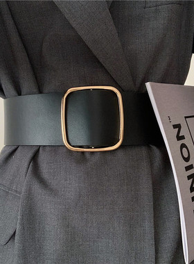 黑色宽腰封女复古无孔配连衣裙衬衫外套百搭简约时尚装饰收腰腰带