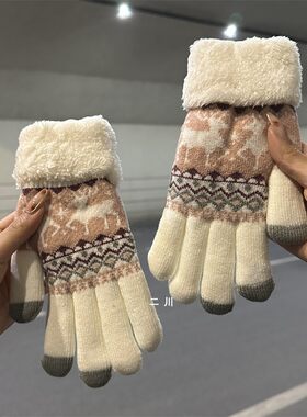 小鹿手套女冬季加厚保暖