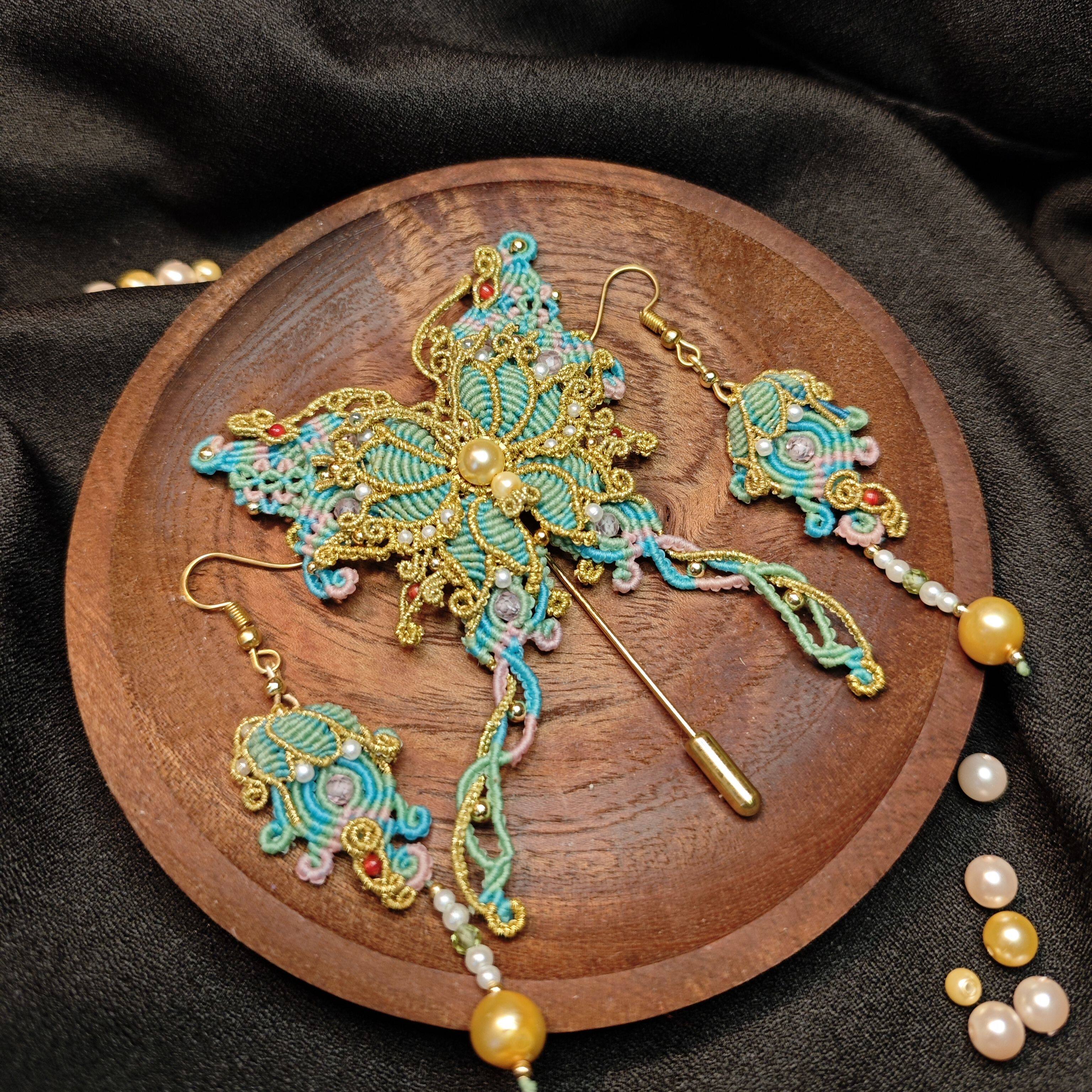 灵蝶芳飞【琴川】蝴蝶原创编绳发簪胸针耳环吊坠古风配饰手工编绳