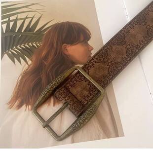 新款原创做旧古铜腰带女士皮带高级感复古压花小众设计感y2k学生