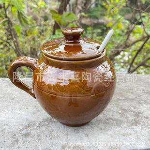 新款 家用陶瓷盐罐调味瓶老式复古土陶油瓶带盖子耐高温辣椒油