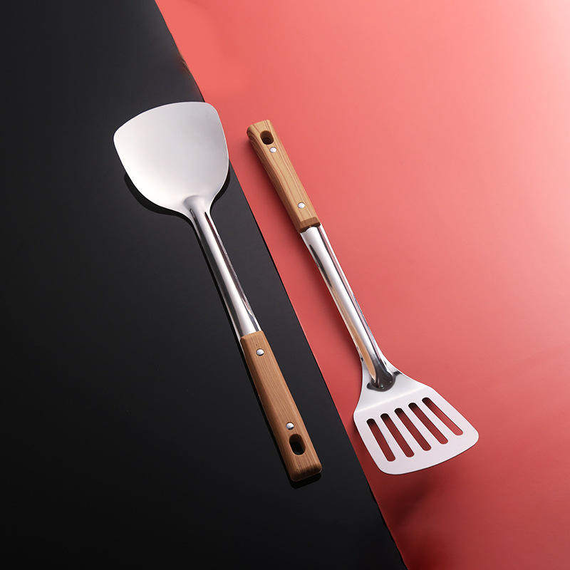 新款厂家不锈钢厨具五件套家用加厚隔热防烫炒菜锅铲汤勺烹饪套装