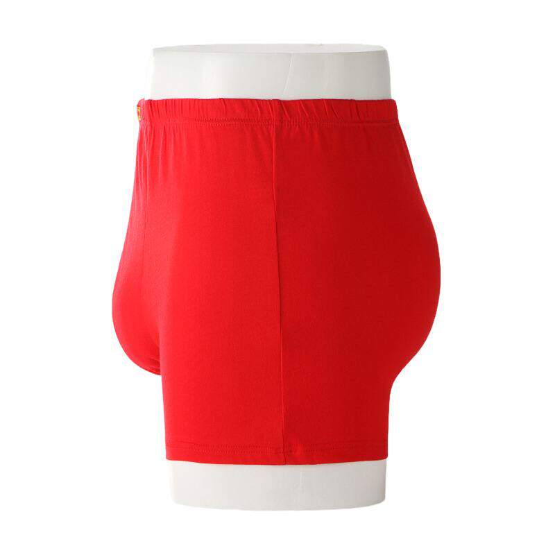 新款男士高腰大红色平角内裤纯棉本命年福字中老年大码全棉红裤头