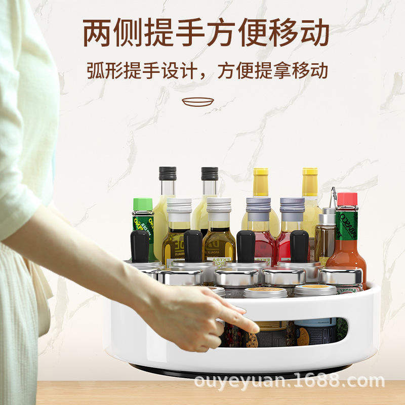 新款厨房旋转调料架台面双层层多功能置物架橱柜多层收纳架转角圆