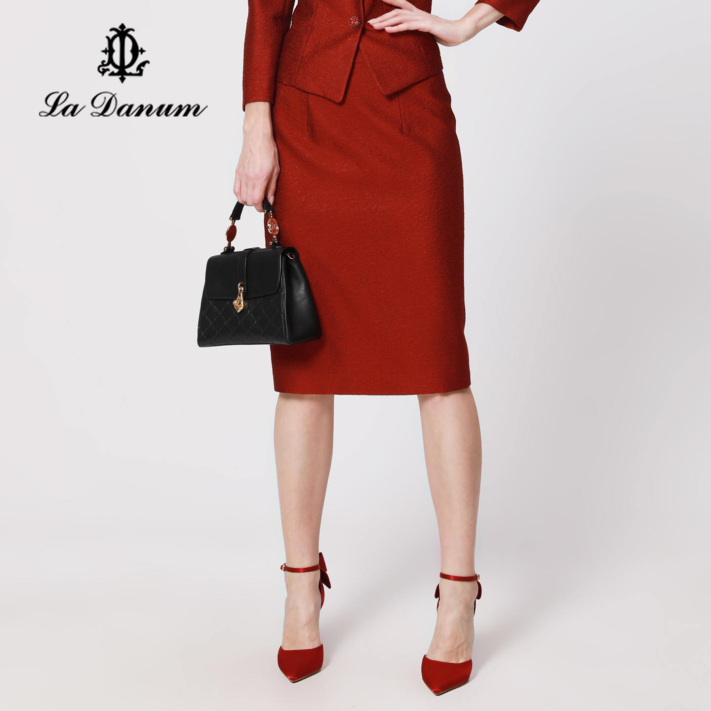 阿丹娜红色闪葱提花半身裙