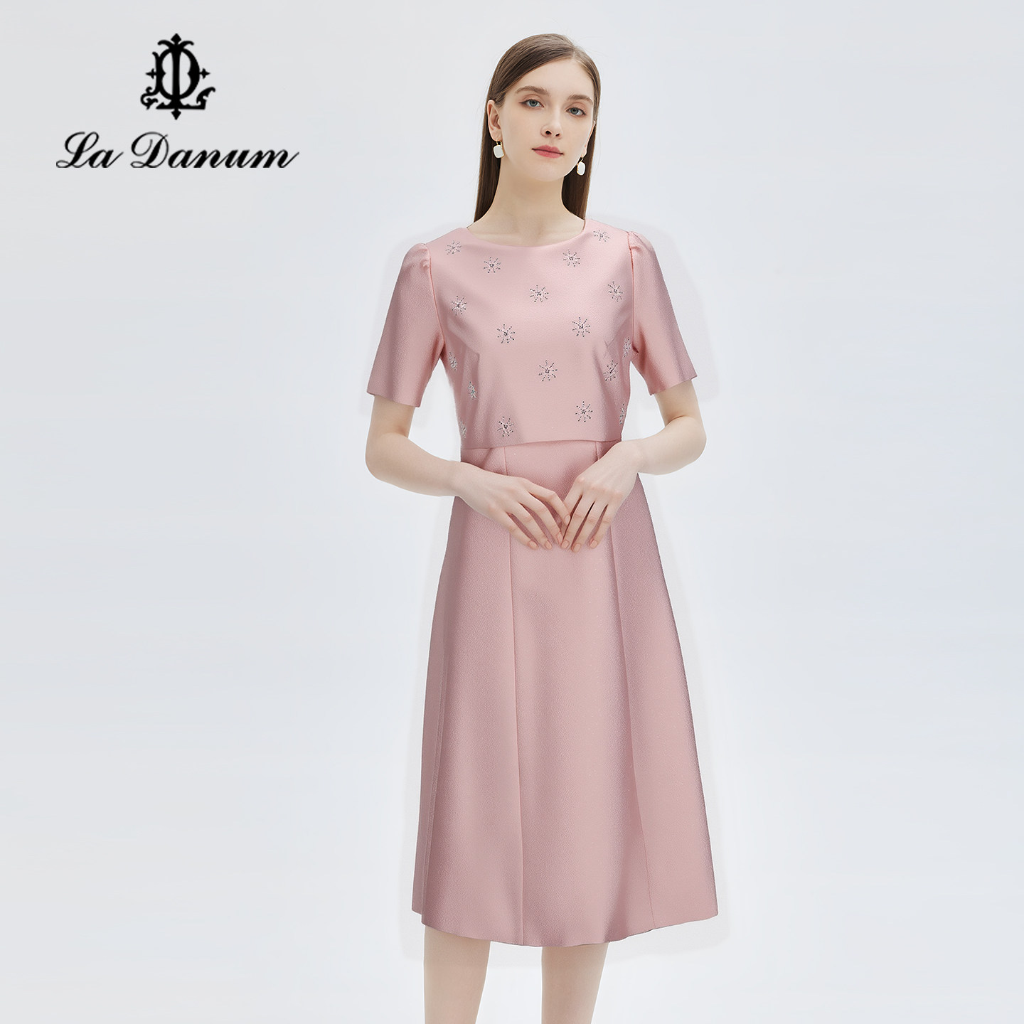 阿丹娜女装春夏新款粉色钉珠烫钻连衣裙子收腰礼裙官方旗舰店正品,女装/女士精品,连衣裙,淘宝优惠券,粉丝福利购,淘宝优惠卷