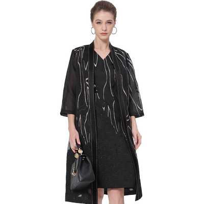 阿丹娜领刺绣连衣裙桑蚕丝