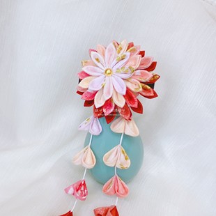 【烟火】原创和风红粉色系细工花和服头饰赏樱泡汤浴衣汉服发夹