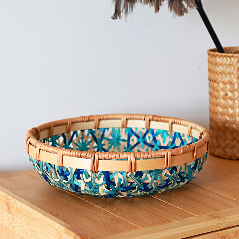 手工编织彩色果篮干果盘零食收纳筐创意家用竹制厨房收纳篮面包篮,收纳整理,其他收纳篮,淘宝优惠券,粉丝福利购,淘宝优惠卷