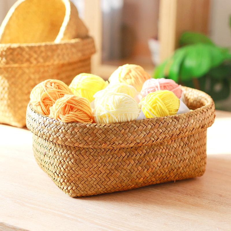 天然草编毛线收纳筐椭圆形藤编水果篮面包篮家用零食整理篮杂物篮,收纳整理,其他收纳篮,淘宝优惠券,粉丝福利购,淘宝优惠卷