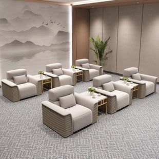真皮办公沙发贵宾接待套装 银行会议室商务休息区沙发茶几组合
