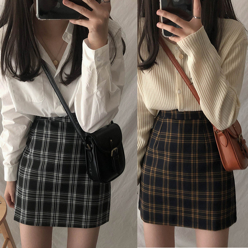 半身裙胖mm春夏新款格纹包臀