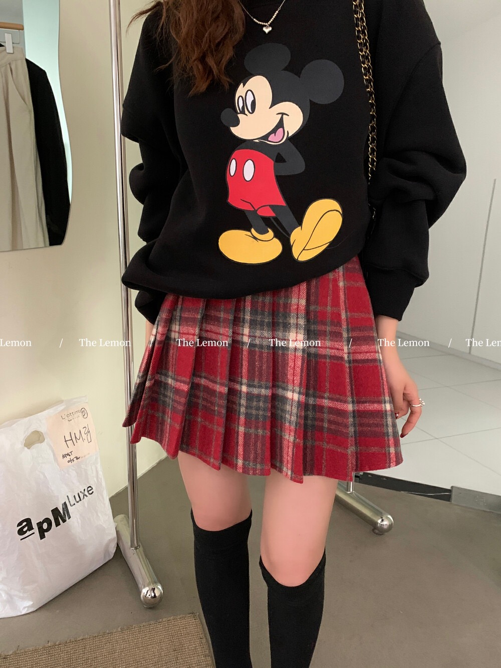 美式复古减龄格子百褶裙女大码
