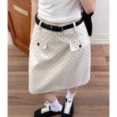 白色波点半身裙梨形身材高腰中长裙大码 直筒裙遮胯OL职业装 包臀裙