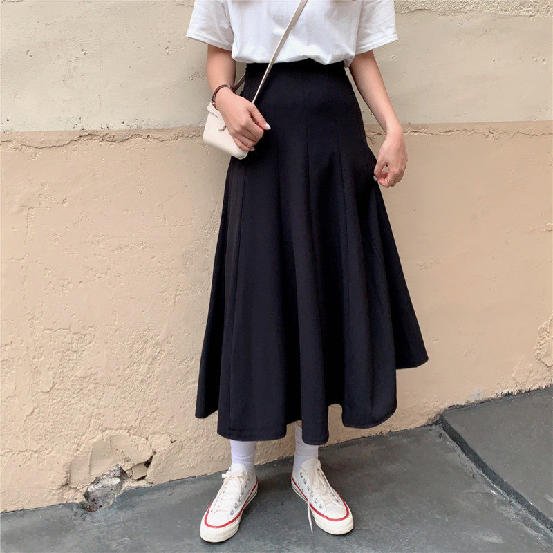 大码松紧腰半身裙女中长款显瘦大摆裙女学生适合胯大腿粗的长裙子