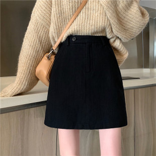 大码 A字包臀裙ins遮胯显瘦口袋裙子 毛呢半身裙女秋冬短裙2024新款
