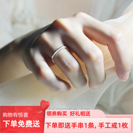 999足银胖手极细戒指女生纯银超细大号小指简单秀气尾戒不掉色