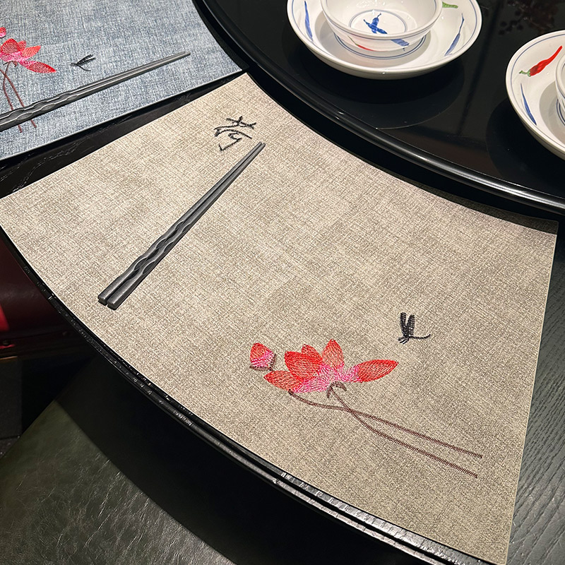 餐垫新中式皮革防水防油高档扇形