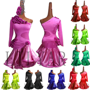 新款 儿童定制花服规定服 拉丁舞比赛服女表演服花朵艺考闪钻服装