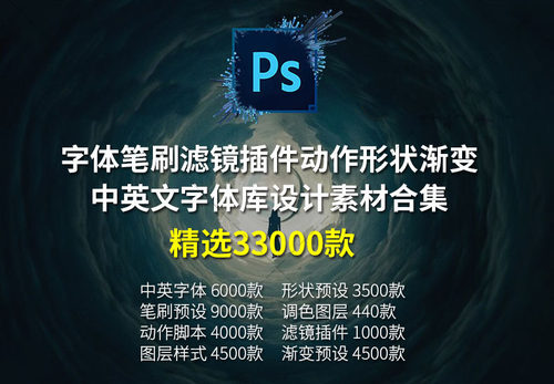 PS插件合集字体笔刷滤镜动作形状渐变中英文字体库设计调色素材