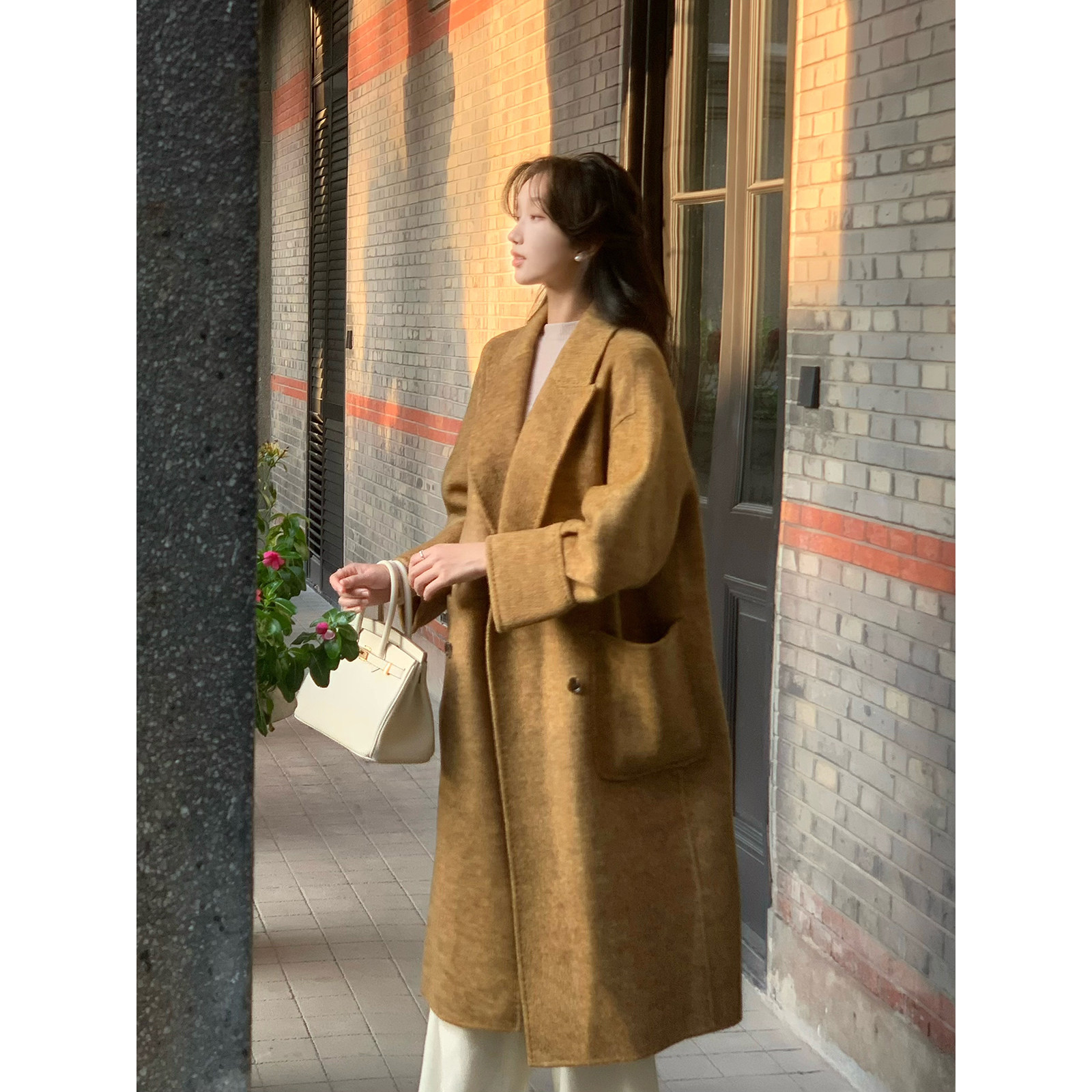 白小云 赵丽颖同款骆驼绒中长款秋冬加厚双面羊绒大衣外套女