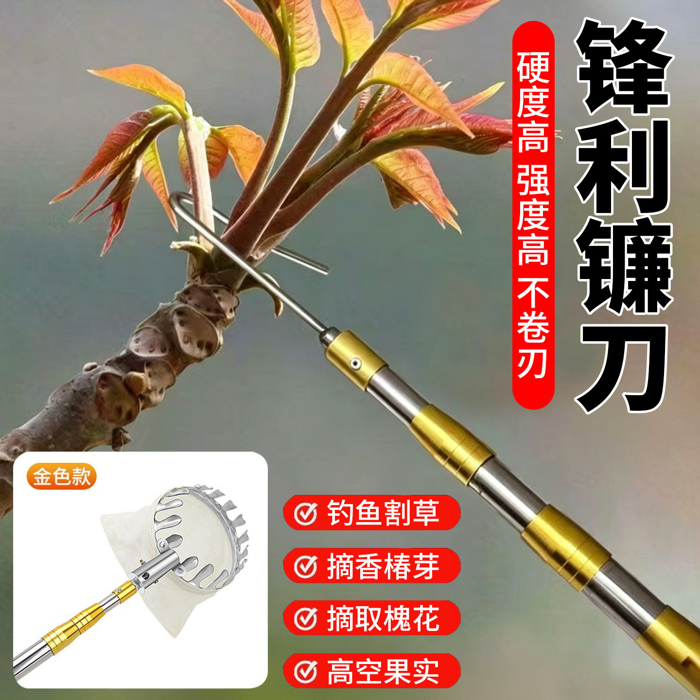不锈钢伸缩杆高空摘果摘香椿槐花杆地插防鸟杆抄网杆超长加固钓鱼