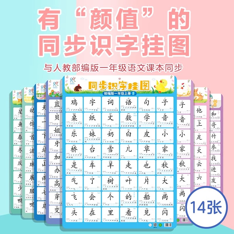 海润阳光挂图一年级识字同步人教版墙贴儿童认字幼小衔接学习识字