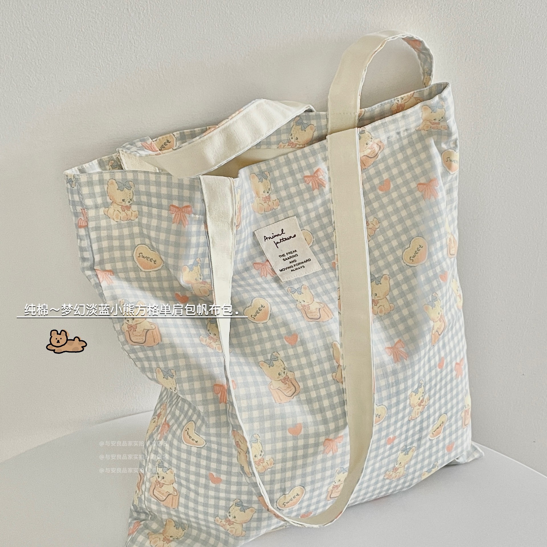 淡蓝小熊大容量超好看的帆布包女初中生2026新款文艺小众加厚耐磨