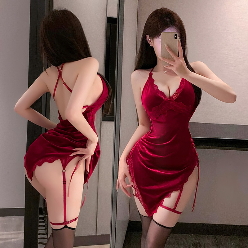 霏慕圣诞红色丝绒巨好看连衣裙约会战袍富家千金穿搭裙子性感睡衣