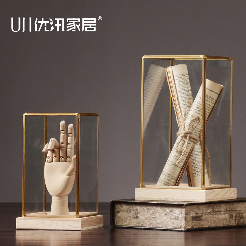 北欧书架书房书柜办公室玻璃罩艺术摆件几何家居轻奢创意装饰品