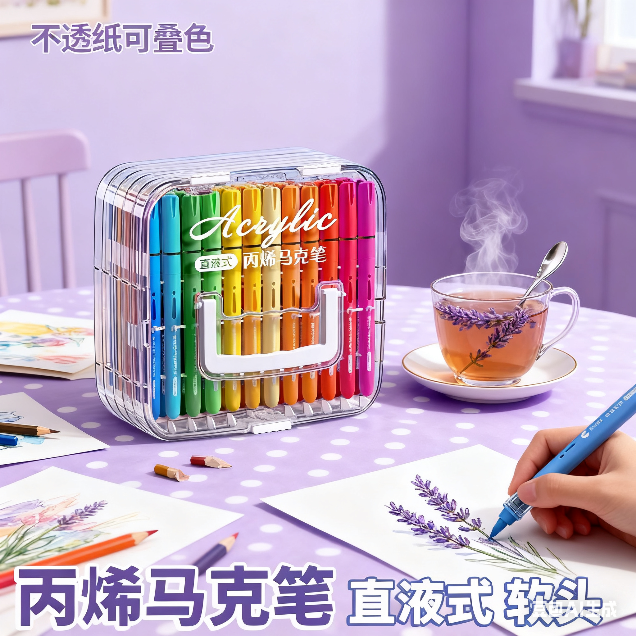 直液式软头丙烯马克笔儿童画笔小学生美术专用不透色24色水彩笔可叠色幼儿园48彩色笔可水洗60色画画笔绘画笔