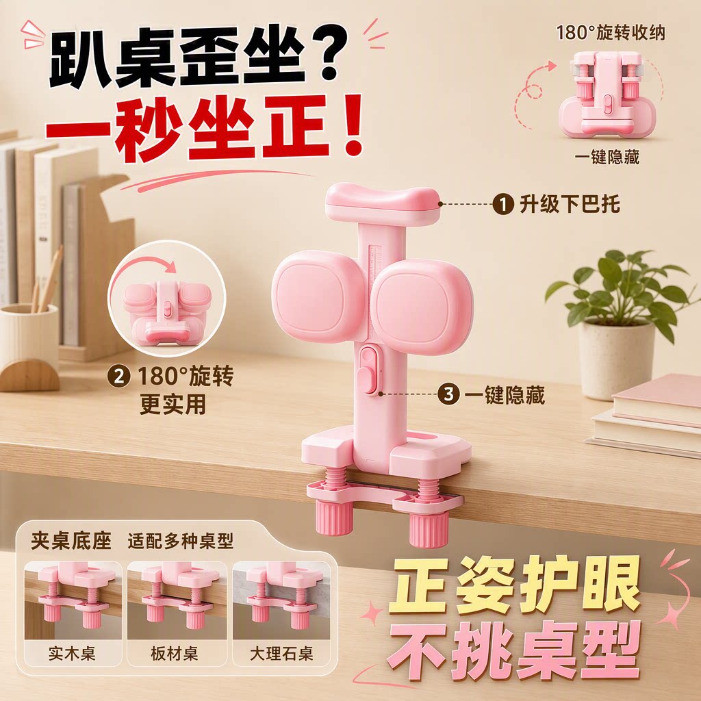 小学生坐姿矫正器儿童可托下巴写字姿势正姿纠正防低头视力保护器写作业书写矫正弯腰驼背护眼学习桌书桌支架
