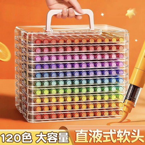 直液式丙烯马克笔60色小学生可叠色美术专用不透色幼儿园画笔儿童可水洗水彩笔48色绘画24彩色笔炳稀笔芯软头