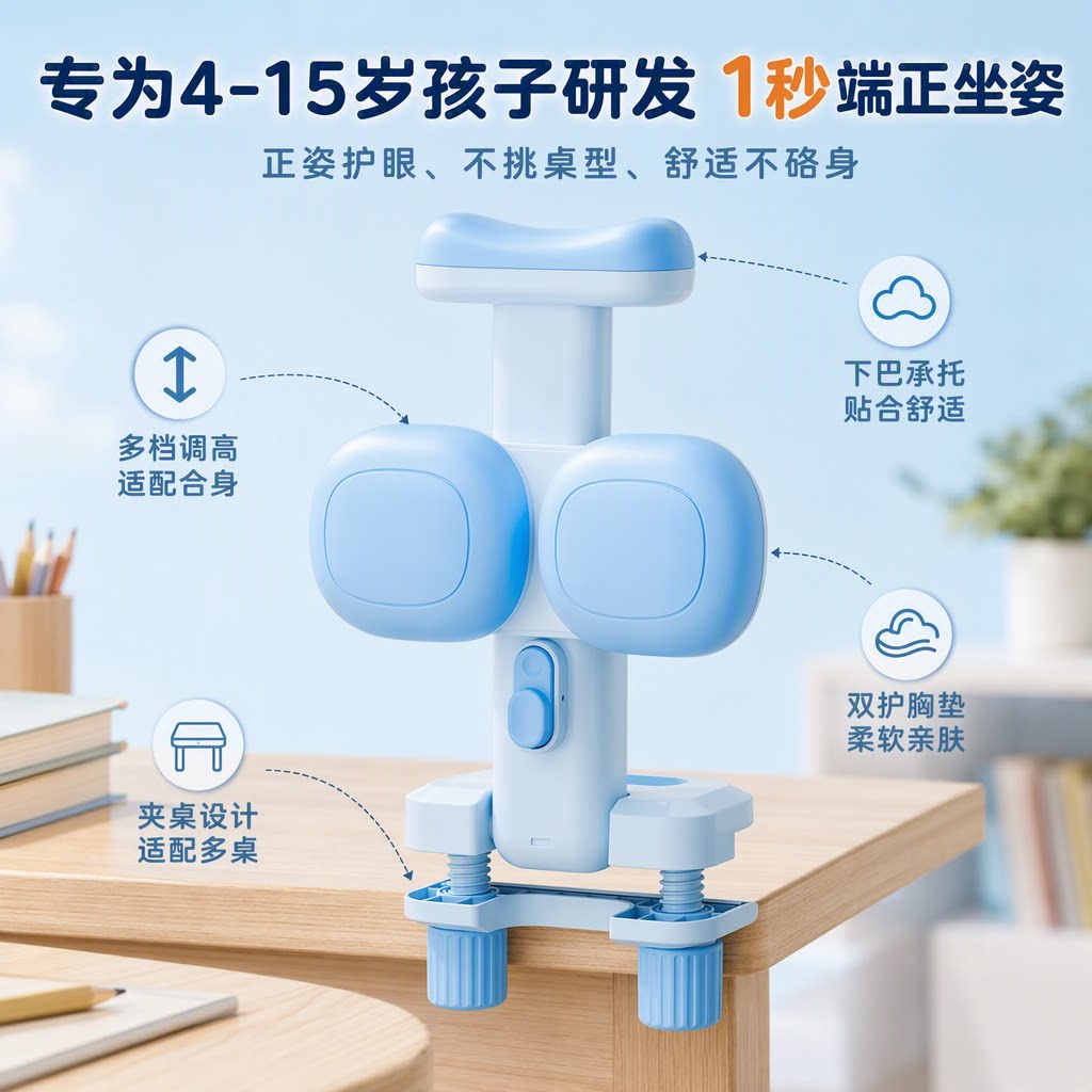 小学生坐姿矫正器儿童可托下巴写字姿势正姿纠正防低头视力保护器写作业书写矫正弯腰驼背护眼学习桌书桌支架