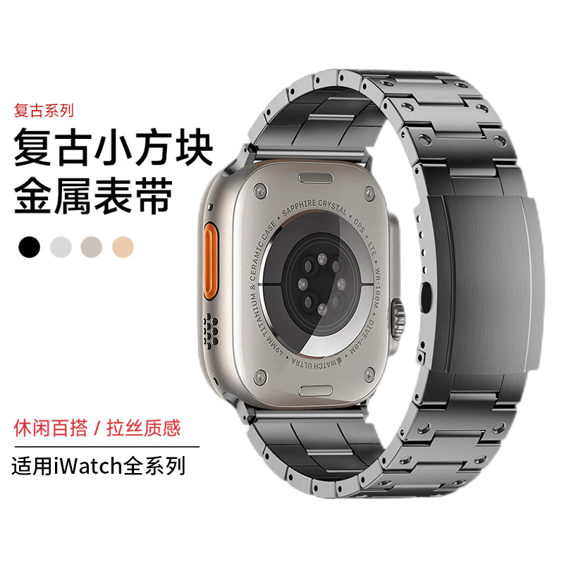 适用iWatch经典复古金属表带