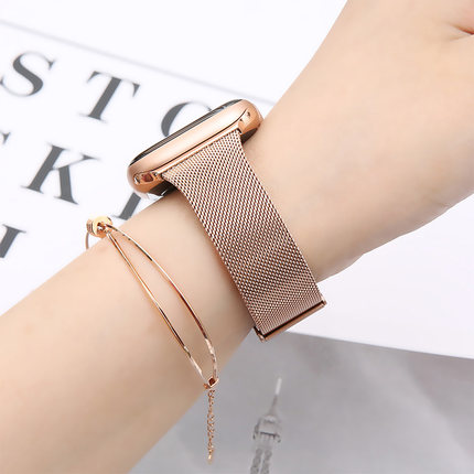 适用苹果手表表带玫瑰金AppleWatch11小蛮腰细iWatch10磁吸S11S10女iWatchS米兰尼斯WatchS手表带AppleWatchS