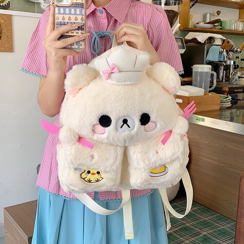 日系轻松熊毛绒可爱女学生双肩包