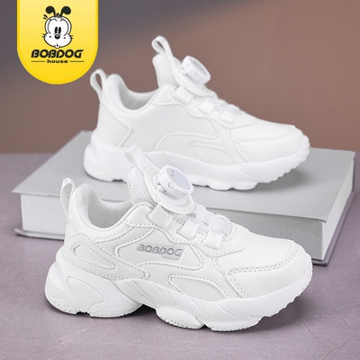 巴布豆男童小白鞋2025秋季新款儿童男孩皮面运动鞋学生跑步鞋童鞋