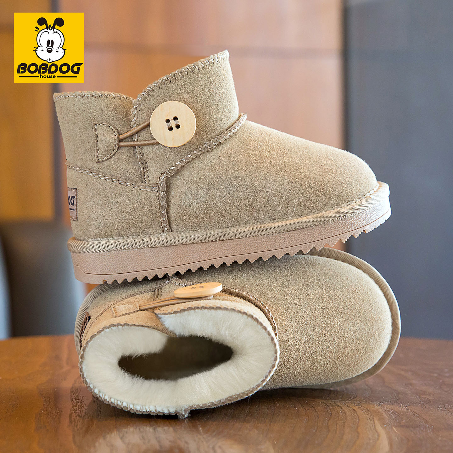 巴布豆儿童雪地靴2025新款男孩棉靴冬季女童短靴防水童鞋皮毛一体