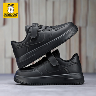 巴布豆儿童板鞋男童低帮2025新款秋季黑色鞋子皮面女童儿童运动鞋
