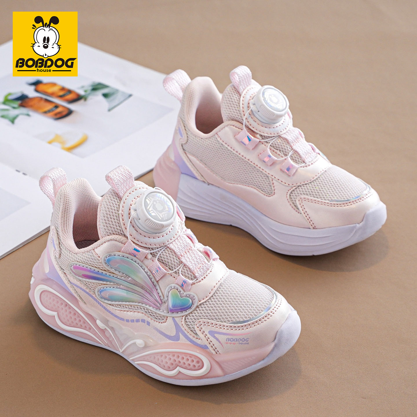 巴布豆女童运动鞋2025秋季新款儿童女宝旋转纽扣中大童休闲鞋童鞋