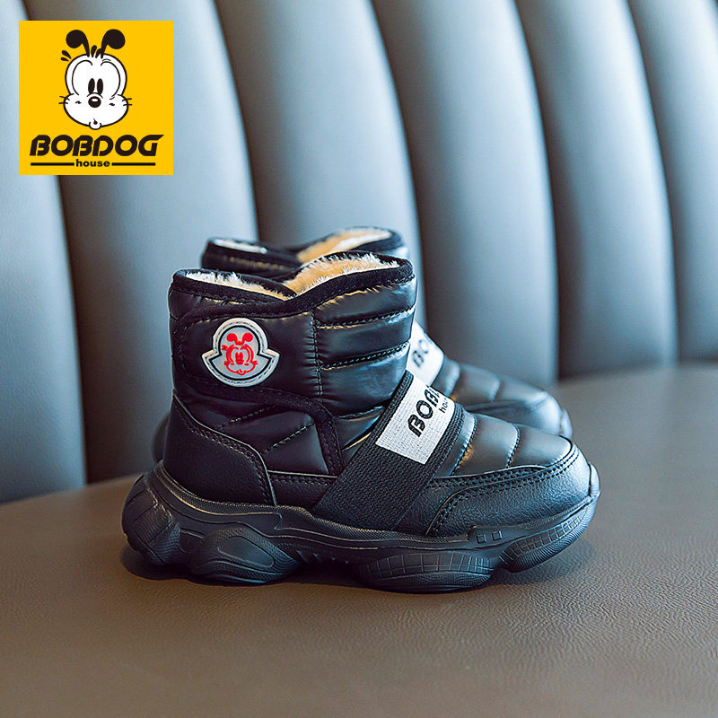 巴布豆儿童雪地靴2025冬季新款女童加绒保暖靴子男童二棉鞋中大童