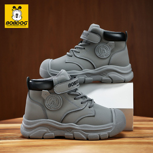 巴布豆儿童马丁靴中大童皮靴2023秋冬新款英伦风靴休闲靴子