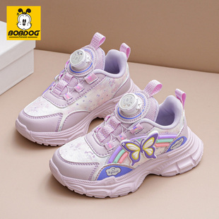 巴布豆女童运动鞋2025新款春秋紫色女生鞋子网面透气儿童公主鞋